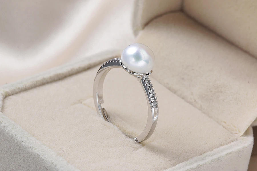 Lindo, классика, серебро 925, обручальные кольца для женщин, элегантные, натуральный, свободный жемчуг, ювелирное изделие, высокое качество, Кристальное кольцо, регулируемое, 8-9 мм