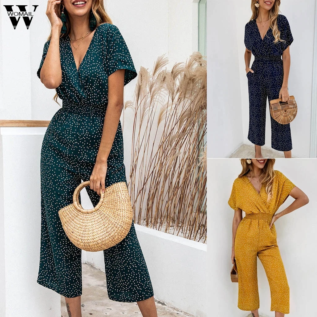 Womail bodysuit Women Summer Casual Dot Printing V Neck Short Sleeve Jumpsuit Clubwear Wide Leg Jumpsuit fashion Romper2019 M524 Womail bodysuit Women Summer Casual Dot Printing V Neck Short Sleeve Jumpsuit Clubwear Wide Leg Jumpsuit fashion Romper2019 M524