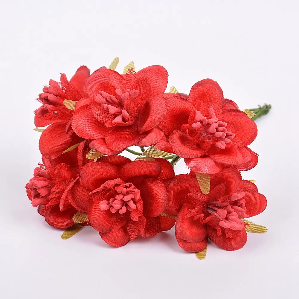 6 шт./лот шелк градиент Cherry искусственные цветы для свадьбы украшения дома DIY ручной работы подарок венок записки поддельные цветок - Цвет: Красный