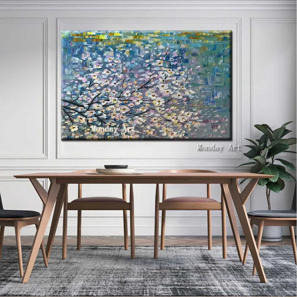 Hand-Painted-Canvas-Oil-Painting-Thick-Impasto-Pink-Flower-Tree-Wall-Canvas-Picture-Living-Room-Home (2)