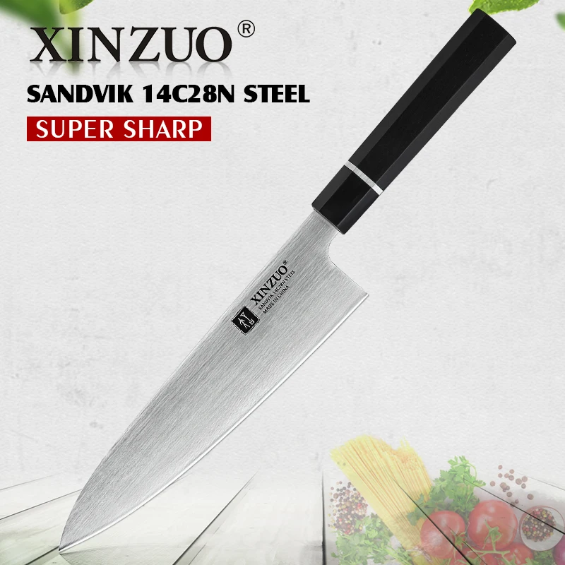

XINZUO 210mm Chef Knife High Corbon SANDVIK 14C28N Steel Stainless Steel Kitchen Cooking Knives with Ebony wood+Buffalo Handle