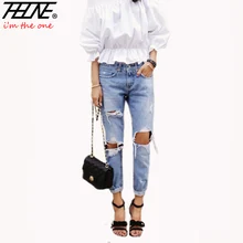 Autumn New Fashion Cotton Jeans Women Loose Low Waist Washed Vintage Big Hole Ripped Long Denim
