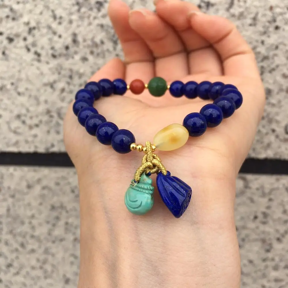 

Lapis Lazuli Beads Bracelet Gemstone Natural Blue Lapis Lazuli 7.8mm Bracelets for women Fine Female Hologram Bracelet