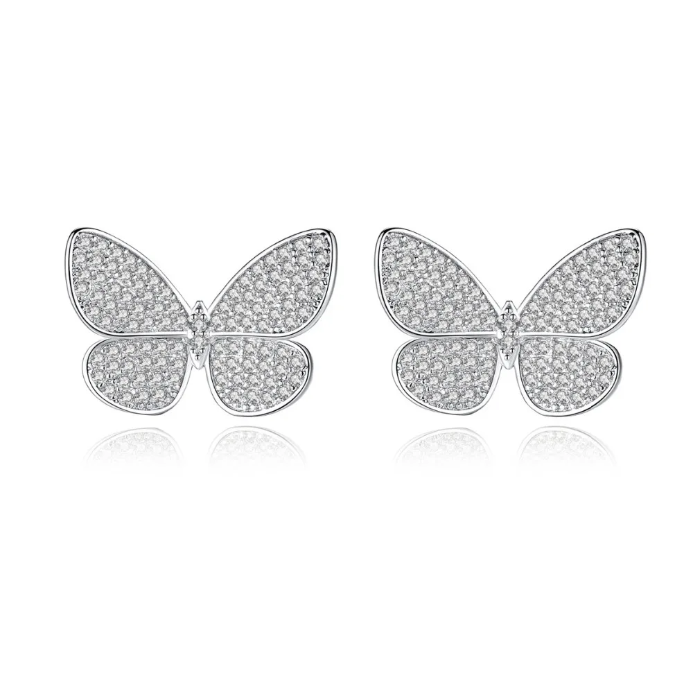 

Luxury Delicate Butterfly Stud Earrings Micro Paved Tiny Clear Cubic Zirconia Crystal Party Ear Jewelry Accessories for Girls