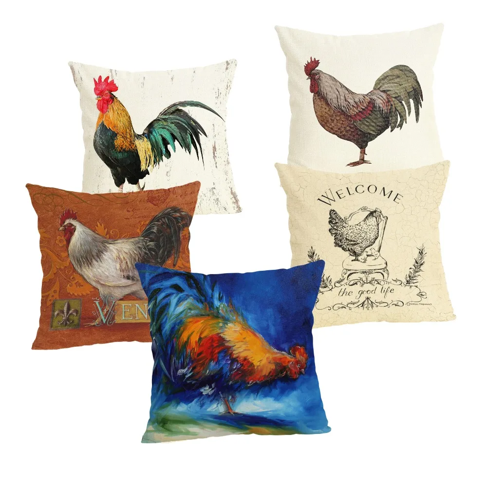 

Chicken Sofa Cushion Case Home Decor 45Cmx45Cm linen Square Sofa Bed Car print Pillow Cover Linen cushion cover
