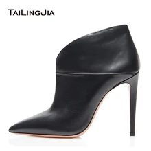 Black Shoes For Woman Pointed Toe High Heel Ankle Boots Stylish Slip on Booties Ladies Dress Shoes Evening Sexy Heels Handmade sestito latest 2018 woman white stange spike heels ankle boots ladies slip on pointed toe dress runway shoes woman short boots