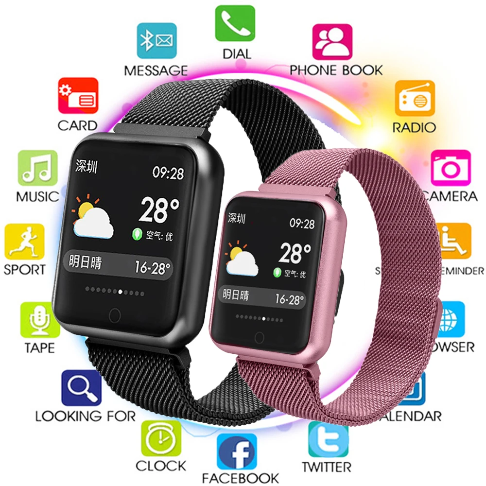 

Smart Watch P68 Men Women Blood Pressure Heart Rate Monitor Sports Tracker Smartwatch IP68 Connect IOS Android Samsung PK DZ09