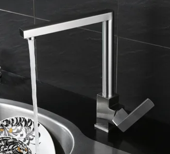 

Single Lever Lead Free Kitchen Taps with Square Spout Brushed Stainless Steel