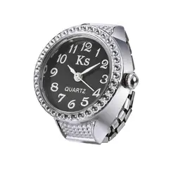 Творческие дамы Часы палец кольцо часы для Для женщин Девушка кварцевые часы Нержавеющая сталь эластичные час Прямая доставка
