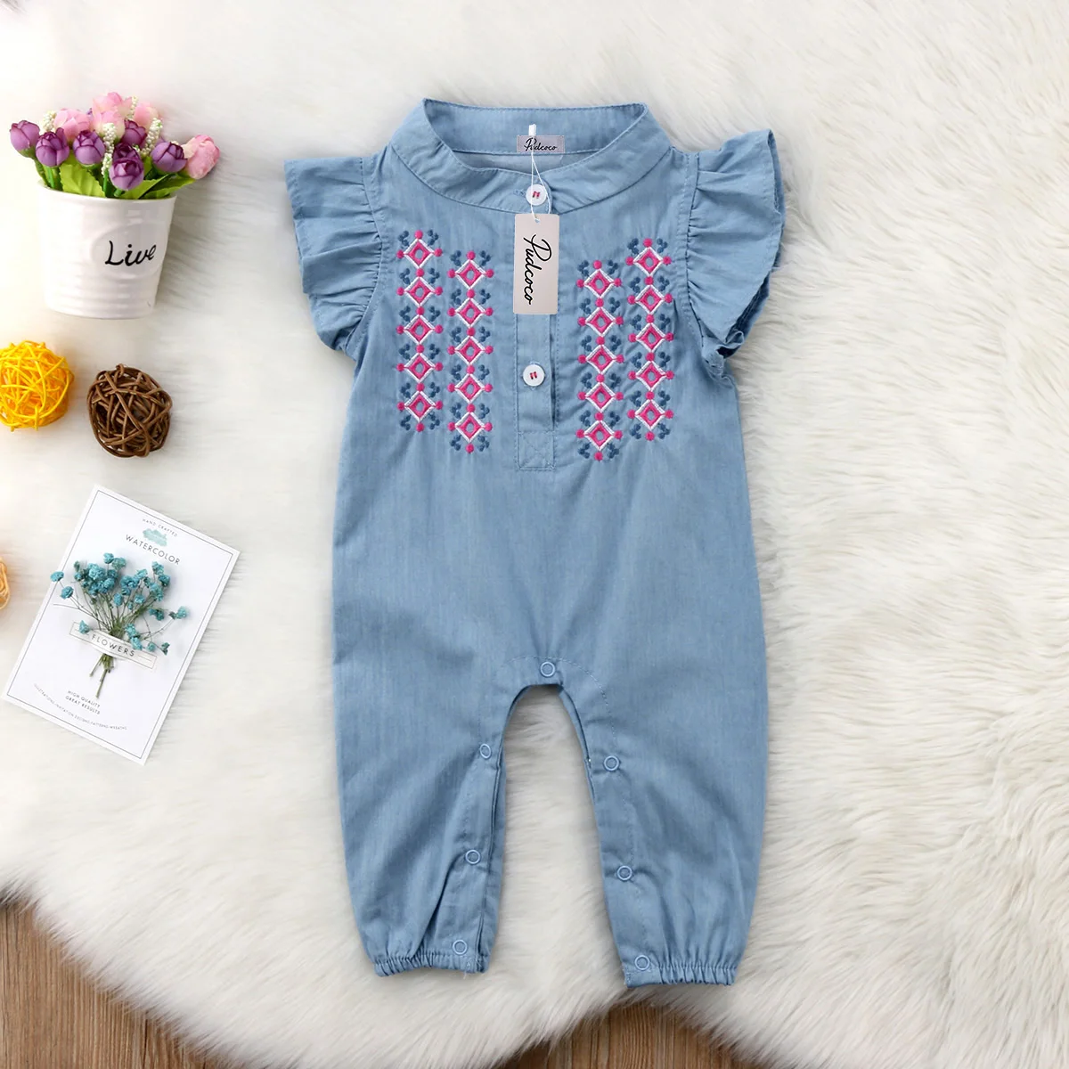 

2018 Fashin Summer Infant Newborn Baby Girl Fly Sleeve Casual Cotton Sunsuit Playsuit Jumpsuit Outfit Clothes