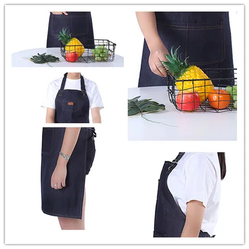 KONCO Durable Denim Jean Aprons Adjustable Jean Aprons with 3 Pockets for Men Women Working Baking Aprons for Restaurant Cafe