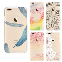 Soft Transparent tpu cases phone cover for iphone 7 case beautiful flower Feather Seagull wintersweet pattern Soft Back Cover
