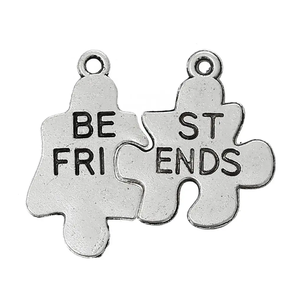 

DoreenBeads Zinc metal alloy Charm Pendants Jigsaw Antique Silver Message Pattern " BEST FRIENDS " 22mm x 12mm ,5 Sets new