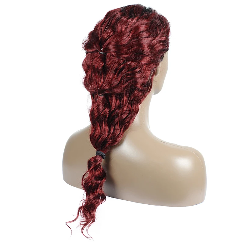 Remyblue T1B 99J Ombre 4*4 перуанский свободный глубокий волнистый кружевной парик бордовые красные кружева Закрытие человеческих волос парики