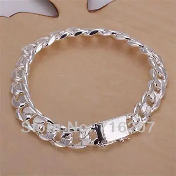 

H032 Free Shipping 925 Silver Bracelet Fashion Jewelry Bracelet 10MM square buckle sideways pattern hand apqa jgxa