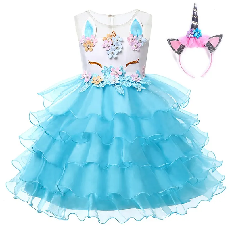 

VOGUEON Girls Unicorn Princess Costume Flower Girl Wedding Ball Gown Kids Sleeveless Embroidery Baby Birthday Party Tutu Dress