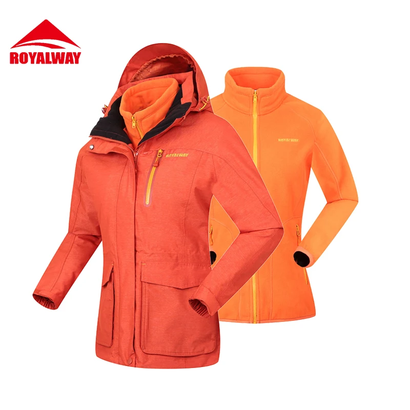 ROYALWAY 2Pieces Winter Hiking Jackets Women Waterproof Windproof Softshell Jacket Polar Jacket  3 in 1#RFOL4295F