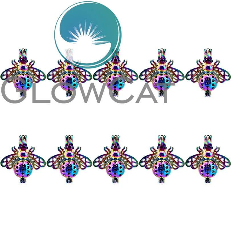 

10x C84 Rainbow Flying Bee Beads Cage Jewelry Making Perfume Essential Oil Diffuser Pearl Cage Locket Pendant