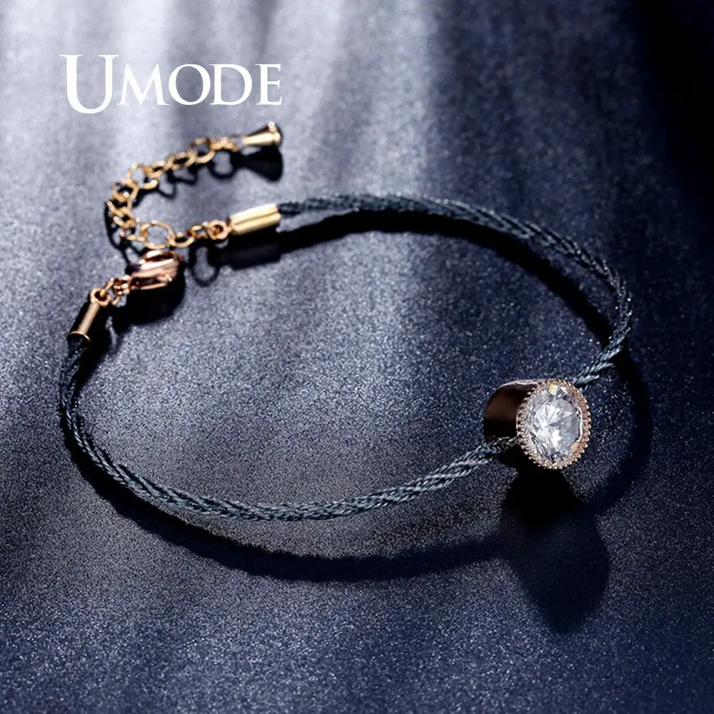 UMODE 1.5ct круглые веревочные браслеты для женщин круглые браслеты с кубическим цирконием Модные CZ вечерние Ювелирные изделия Подарки для девочек UB0088