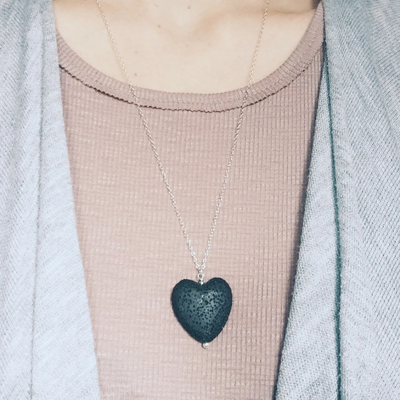 

Long Lava heart Necklace Lava stone necklace. Minimalist lava XL355