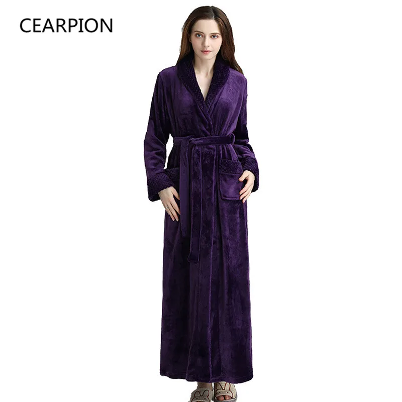 CEARPION, кимоно для отдыха, халат, платье, женский зимний теплый халат, Дамская фланелевая ночная рубашка, повседневная, длинный рукав, пижама, длинный халат