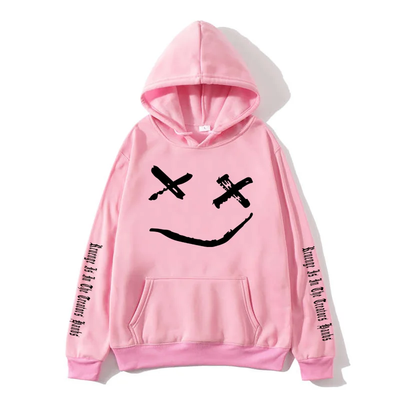 

2019 new women's hoodie sweatshirt smile print headdress hoodie hip hop street clothing clothing size extra large 2XL