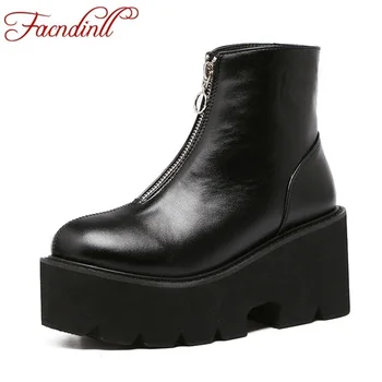 

FACNDINLL spring autumn shoes front zip punk boots leather women ankle boots ladies casual platform shoes motorcycle botas mujer