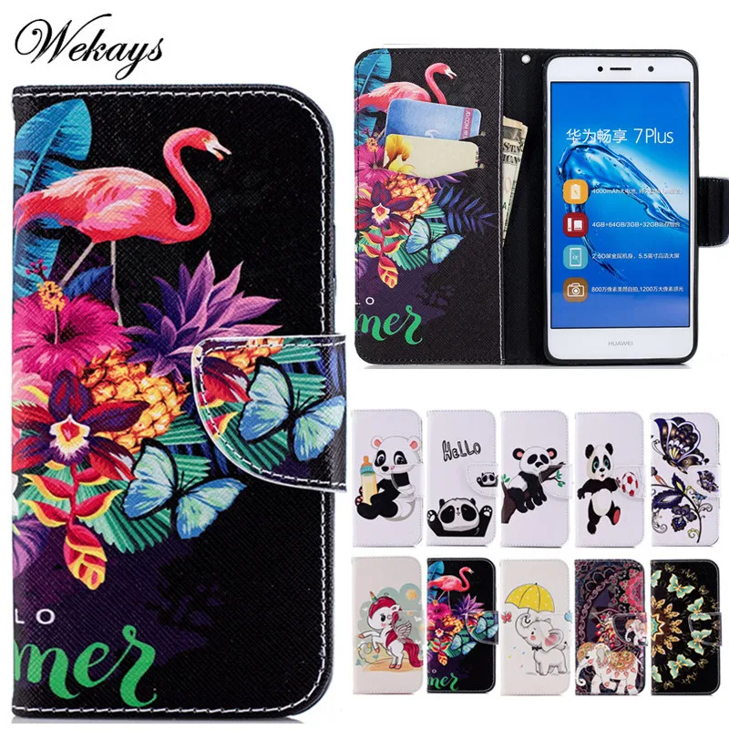 

Wekays For Huawei P10 Lite Case Cute Cartoon Flamingo Leather Fundas Case For Huawei Enjoy 7 Plus Cover Cases For Huawei Y7 Y 7