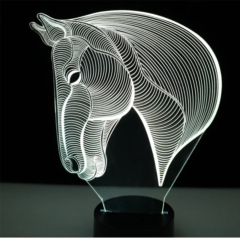 3D светодиодный Ночной светильник с конской головкой сбоку, 7 цветов, светильник для украшения дома, потрясающая визуальная Оптическая иллюзия