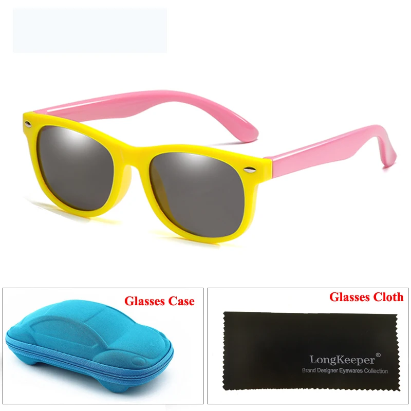 Longkeader зеркальные детские солнцезащитные очки с чехол для мальчиков и девочек поляризованные силиконовые защитные солнцезащитные очки подарок для детей Детские UV400 Gafas - Цвет линз: Yellow Pink