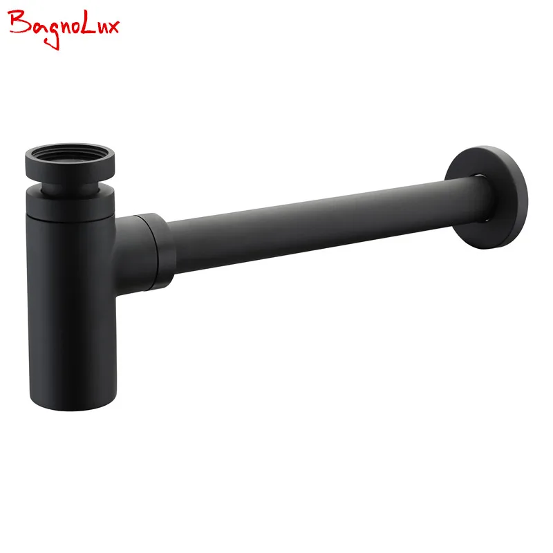 Billige Luxus Matte Schwarz Hohe Qualität Messing Euro Becken Flasche Sanitär P Falle Waschen Rohr Abfall Waschbecken Falle Moderne stil Siphon