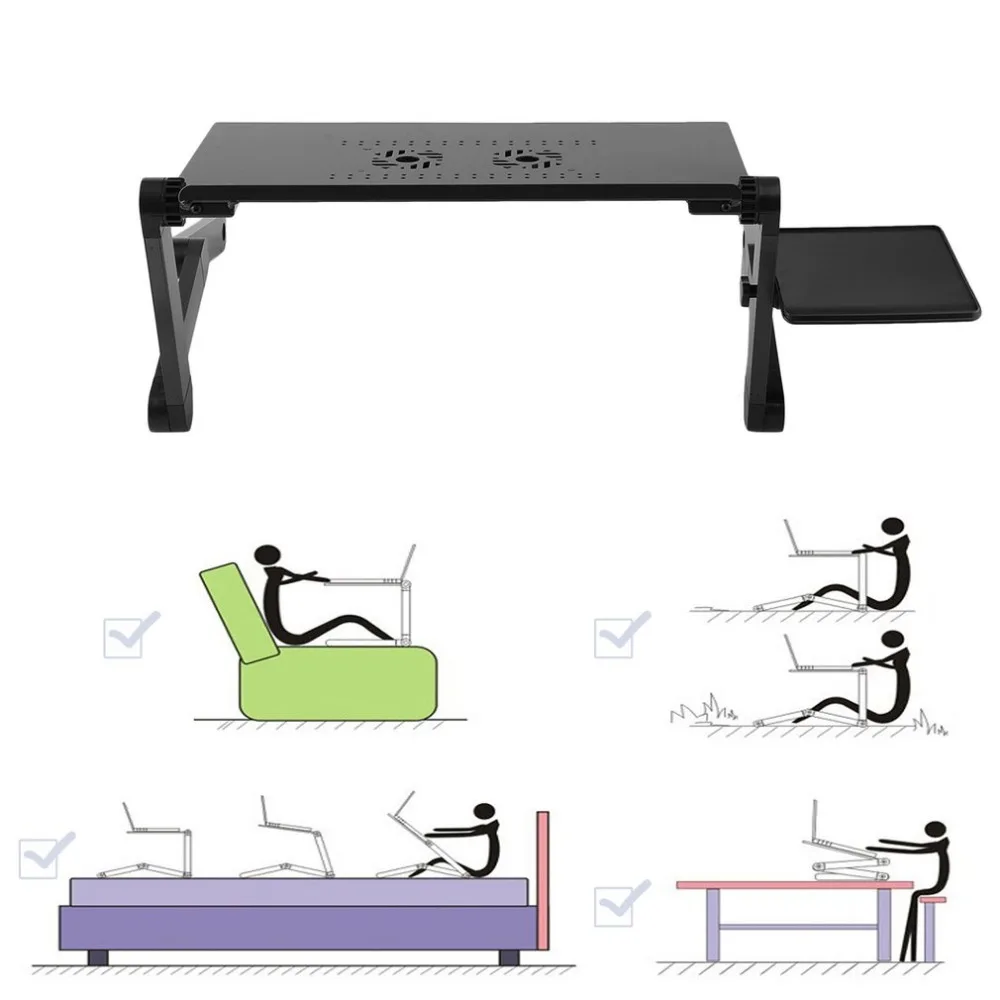 Portable Adjustable Laptop Desk Folding Computer Table Tray With Mouse Holder Notebook Standing With Cooling Fans