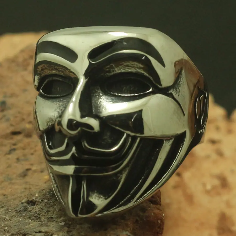 Cool Mens Boy 316L Stainless Steel Humorous Clown Masks Ring Party Ring
