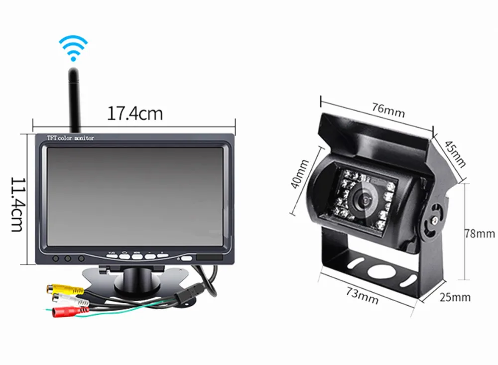 Беспроводной монитор " HD экран автомобильный монитор+ камера заднего вида ночного видения для RV Грузовик Автобус Лодка прицеп Кемперы