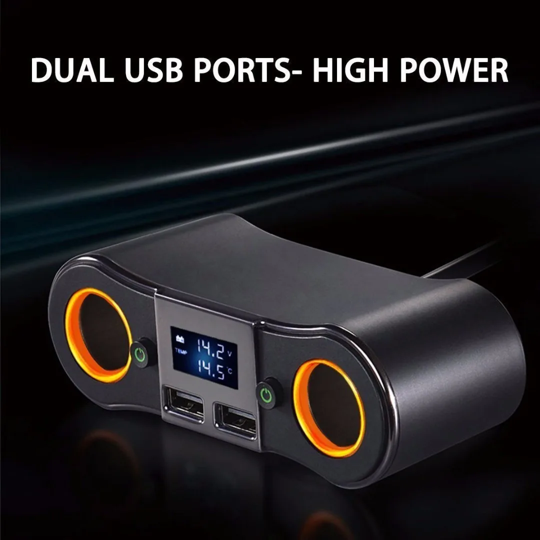 Newest 12V-24V Dual USB Charger Car Cigarette Lighter Socket Splitter Power Adapter