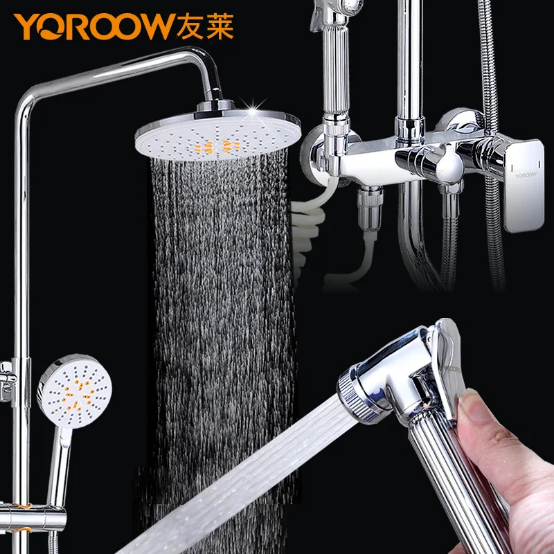 

Shower with copper big top spray bidet spray gun bathroom faucet with spray gun shower wood high pressure rain bathroom shelf