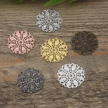 20 шт./лот 25 мм медь выдалбливают перо павлина цветы филигранные Обертывания Разъемы Шарм фурнитура для изготовления ювелирных изделий Компоненты