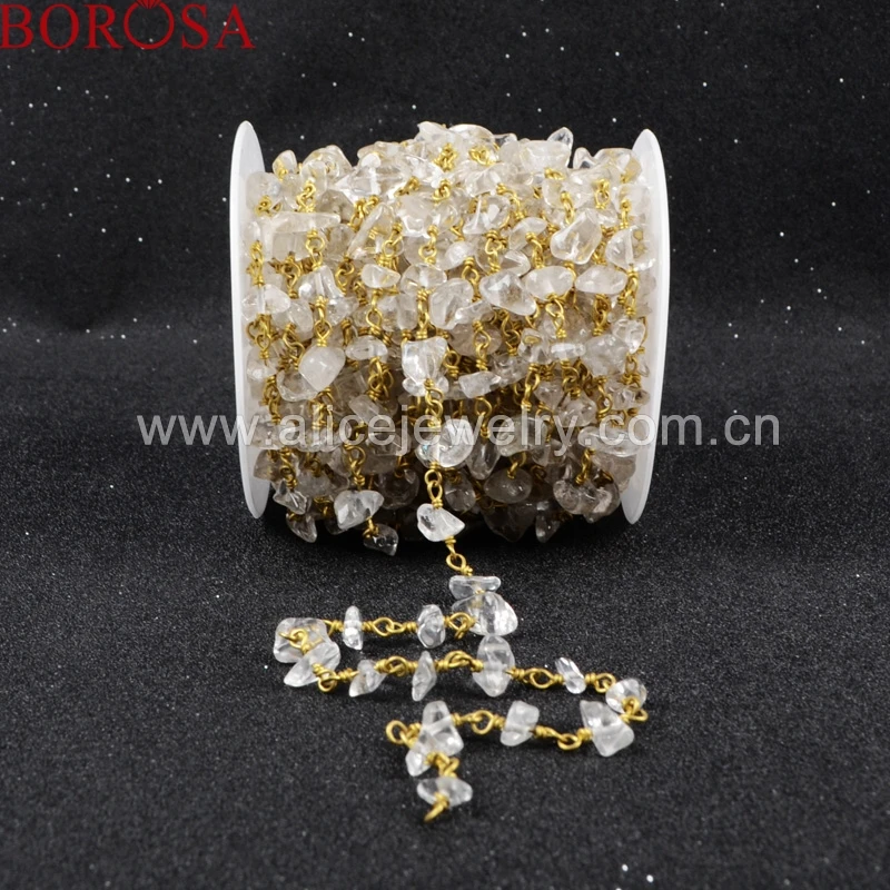 BOROSA Rosary chain new White Quartz Chips free-form Beaded Chains gold silver brass Color necklace JT043 | Украшения и
