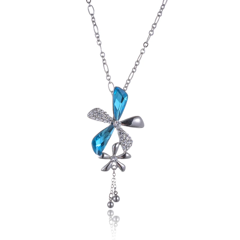 SUKI кисточкой кулон цветочное ожерелье женский Клевер вечерние синий фиолетовый кристалл паве свитер звено цепи белого золота цвет ожерелье s