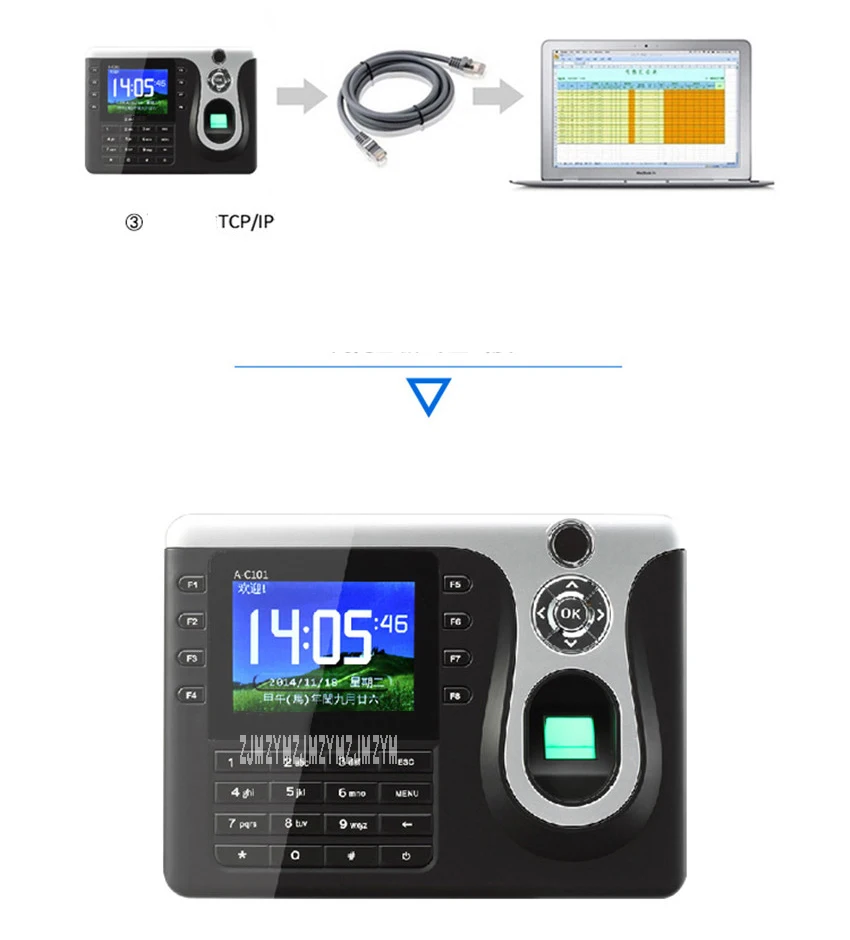 TCP/IP Biometric Fingerprint Time Clock Recorder Attendance Employee Electronic English Punch Reader Machine Realand A-C101 12V