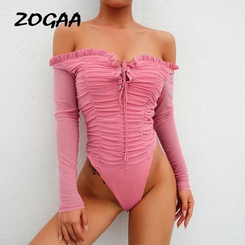 

ZOGAA Mesh Lace Bodysuit Women Body Suit Transparent Sexy Long Sleeve Pleated Skinny Jumpsuit 2019 Pink Bralette Kwaii Bodysuits