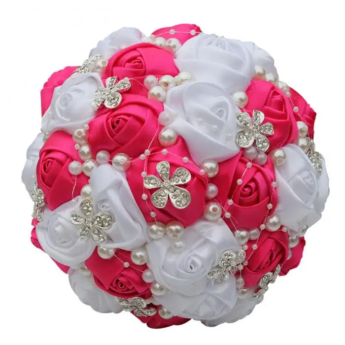 Wedding Bridal Bride Bouquet Wedding Holding Bouquet with Artificial Roses Lace Pearl Ribbon 899