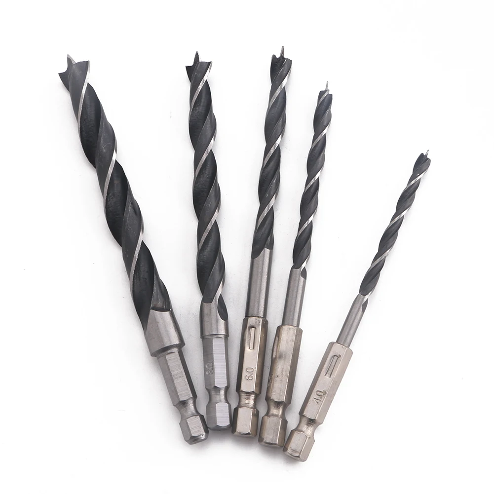 

5pcs Self-centering Quick Change 1/4" Hex Shank Three Point Wood Drill Bit Set