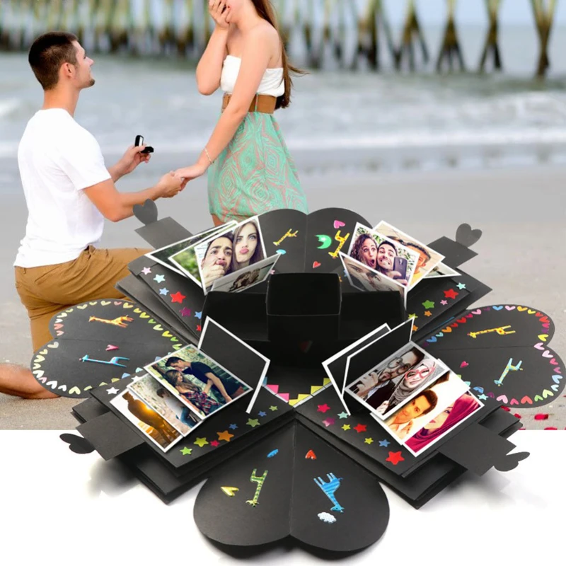 

Black DIY Explosion Gift Box Surprise Handmade Photo Unique Design Birthday Party Fashion Creative Paper