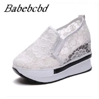 Babebcbd Spring and summer new high hollow breathable women's shoes school wind thick bottom lace mesh casual single shoessummer