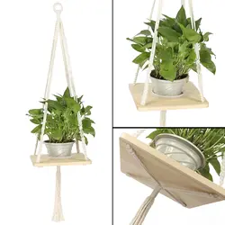 Макраме Полка вешалка для кашпо для комнатных растений с деревянной полкой богемное висячее растение подставка для современного домашний