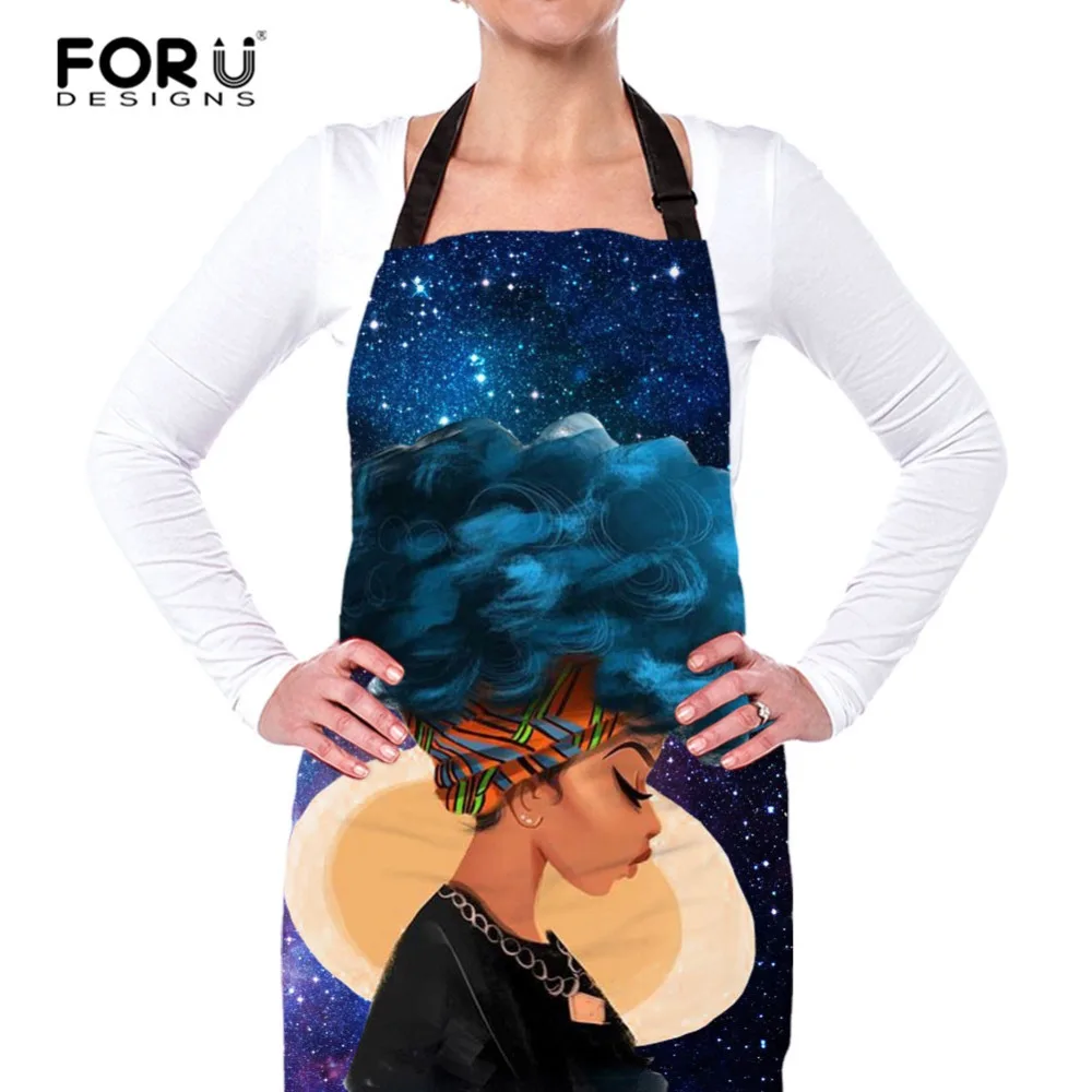 

FORUDESIGNS African Women Galaxy Chef Aprons Waist Apron with Adjust Belt Catering Chef Waiter Bar Kitchen Apron 75cm x 67cm