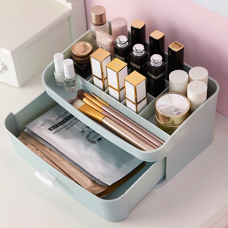 

JULY'S SONG Cosmetic Storage Box Plastic Makeup Organizer Drawer Brush Container Lipstick Holder Desktop Sundry Storage Case