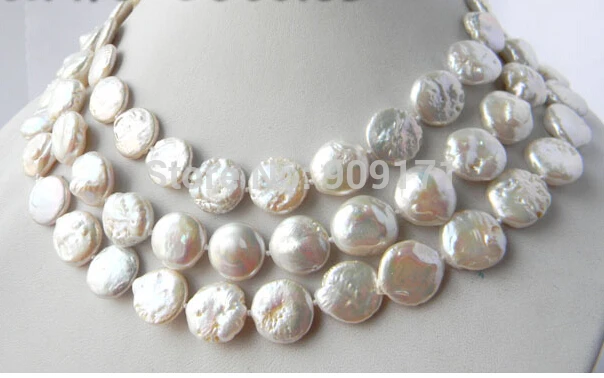 

FREE SHIPPING>>>@@ >&>>>> 50'' 14MM White Coin Freshwater Pearl Necklace