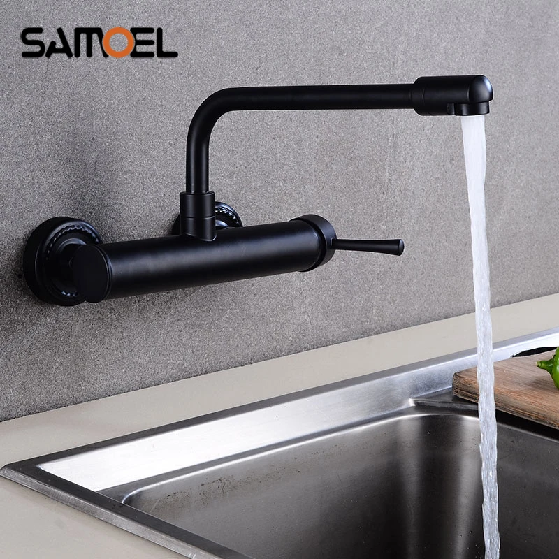  New Arrival Brass Wall Mounted Black Kitchen Mixers Dual Hole Single Handle Kitchen Faucets B3302 - 32995003377